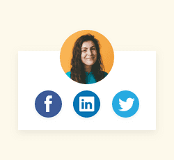 A person above social media icons for Facebook, LinkedIn, and Twitter