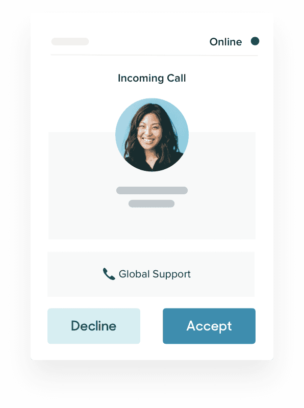 A caller's profile image and phone number, with an option accept the incoming call